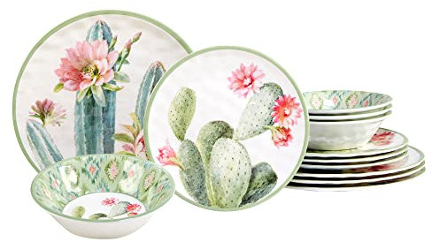 Certified International Desert Beauty - Juego de vajilla de melamina, 12 piezas, servicio para 4, multicolor
