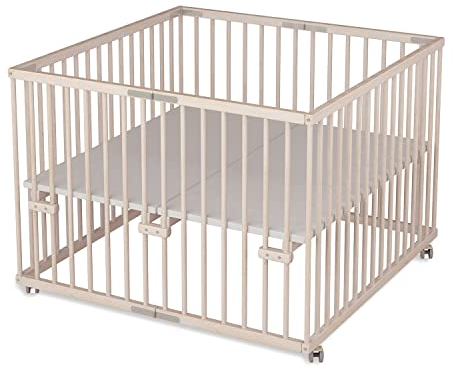 Sämann Laufgitter faltbar 100x100 cm - PREMIUM - stufenlos höhenverstellbar - Laufstall klappbar - Baby Buche natur