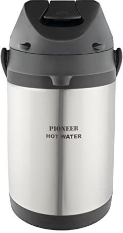 Pioneer Flasks, Dispensador de Bebidas, Acero Inoxidable, Airpot, Para Bebidas, Etiquetado Como HOT WATER, Para Conferencias o Eventos, 3 Litros, SS30HC-WAT