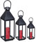 Relaxdays Laternen 3er Set, Dekolaternen für draußen & drinnen, 3 Größen, Metall, Glas, Windlichter für Kerzen, schwarz