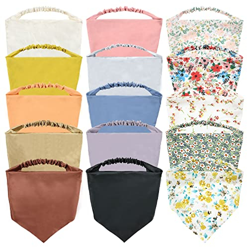 15 Stück einfarbiges, buntes Blumen-Bandana-Stirnband, Dreieck, Satin, Seide, blanko, einfarbig, elastisches Halstuch, Halstuch, Kopf, Handwickel, Packung mit 15 Farben, 42