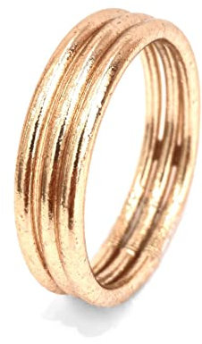 Bracelet Bouddhiste véritable jonc de temple Thaïlande avec Mantra porte bonheur - Feuille d'or véritable - Vendus en Lots de 3 ou 5, Bicolore et tressés à l'unité (XS - 57mm, Champagne - Lot de 3)