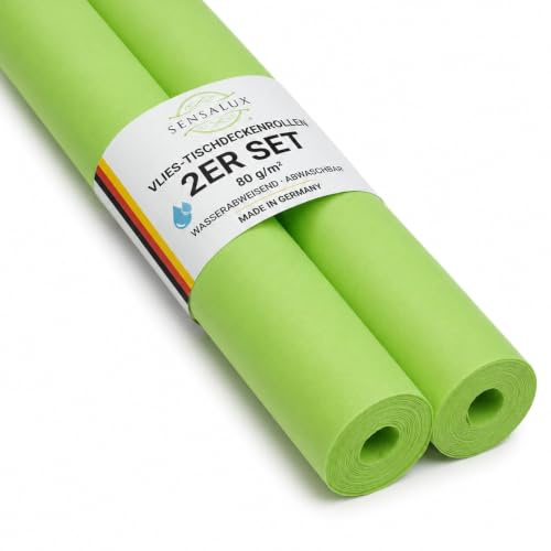 Sensalux Vlies Tischdeckenrolle 2er Set 1,18 x 25 m Apfelgrün, 80 g/m² | abwaschbar, wasserabweisend, stoffähnliche Tischdecke Rolle, OEKO-TEX, Party, Catering, Gastro