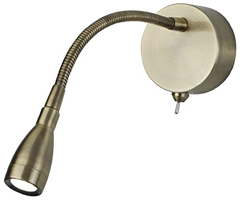Britalia LED Antique Brass Flexible Switched Modern Reading Wall Light | 0.8W 30lm 6500k LED | IP20 | UK Approved | Bendy Stem | Toggle Switch | Bedroom Lights