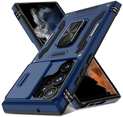 DEERLAMN Samsung Galaxy S23 Ultra Case with Slide Camera Cover Rotating Ring Kickstand Military Grade Shockproof Protective Cover for Samsung Galaxy S23 Ultra -