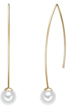 Lulu Jane Damen Ohrhänger Messing gelbgold rund Muschelkernperle 8 mm weiß Perlenohrhänger