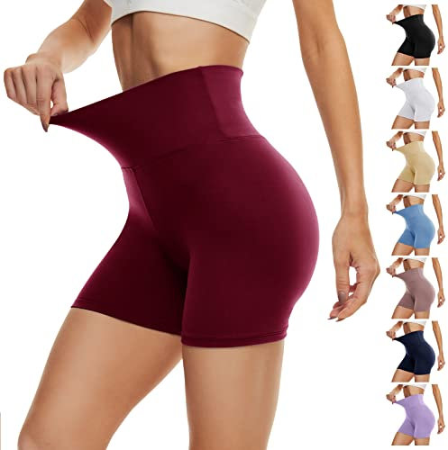 DDOBB Radlerhose Damen Kurze Shorts Sporthose Leggings Blickdicht High Waist Elastisch Unterhosen Fitness Hotpants Sommer Boxershorts(Weinrot,XXL)