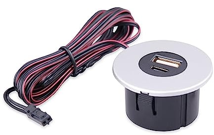 kalb | Einbau USB-Hub 2 in 1 USB und USB-C, Edelstahl, Steckdose für Smartphone, Tablet, E-Reader Möbeleinbau 12V, Auswahl:Silbergrau