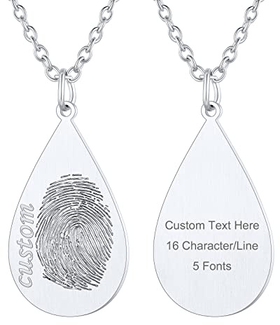 Supcare Damen Fingerabdruck Halskette Edelstahl Emorial Schmuck Frauen Liebe Custom Personalisierte Namen Anhänger mit Wunschetext Foto Kette Hund Gravur Memorial Kette für Herren