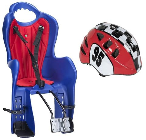 Set seggiolino posteriore Bingo bici con caschetto ciclo per bambino rosso e bianco