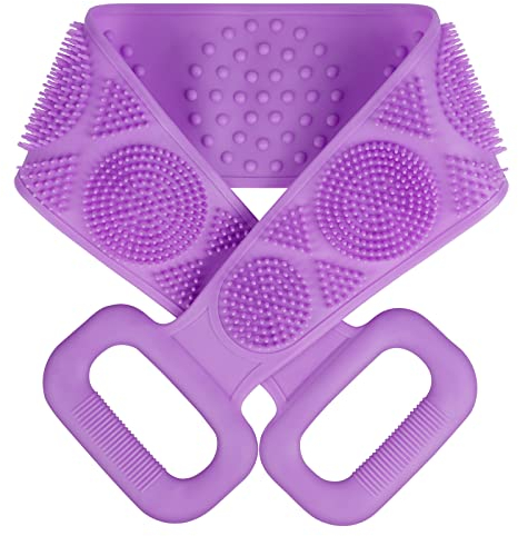 URAQT Rückenbürste Körperbürste, 70cm Länge Rückenschrubber Massagebürste Silikon, Schrubber Silikonbürste für Körper Rücken Peeling Bad, Dusche Waschhilfe zum Entfernen Abgestorbener Haut (Lila)