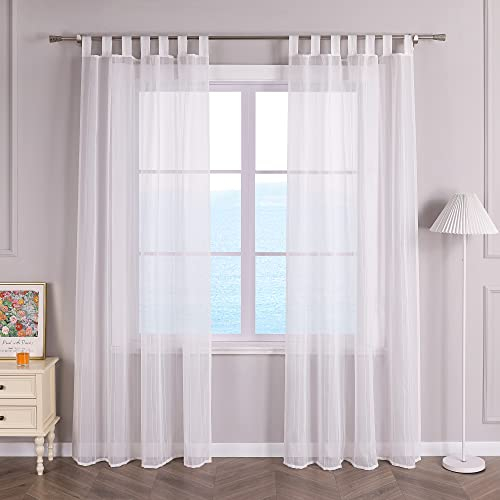 ESLIR Gardinen mit Schlaufen Voile Vorhänge Weiß Fensterschal Transparent Schlaufenschal Landhaus Wohnzimmer mit Vertikale Streifen BxH 140x145cm 1 Stück