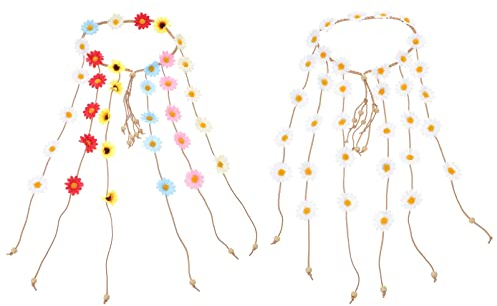 2 Stück Gänseblümchen-Stirnbänder, Blumen-Stirnbänder, Blumenkrone, Blumengirlande, Stirnband, Rose, Blumenkranz, Gänseblümchen-Haarschmuck for Frauen und Mädchen