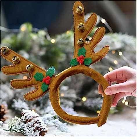 Yurosiay Rentier Geweih Haarreifen Braun Haarband Weihnachten Schönes Geweih Stirnband Mit Glocken Damen Haarreifen Weihnachten Geweih Haarband für Weihnachten Ostern Party Dekoration