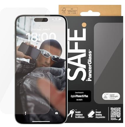 SAFE by PanzerGlass™ Screen Protector für iPhone 15 Plus - Displayschutz aus gehärtetem Glas, vollständige Bildschirmabdeckung, schutzhüllenfreundlich mit PanzerGlass Cases, kratzfest