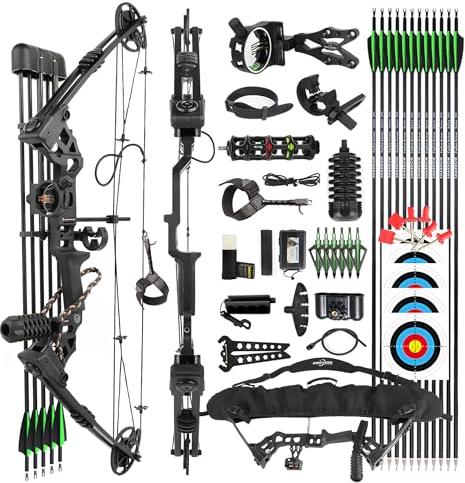 surwolf Bogenschießen CompoundBogen Set, Jagd & Targeting, 20-70lbs einstellbar, IBO 320FPS, 34 Erwachsene Bogen, Jagdbogen (Black set2, RH)