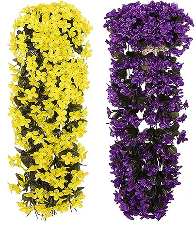 Yeehliny Künstlich Hängende Blumen, Blauregen Efeublumen Künstlicher Hängender Glyzinien, Kunstblumen Veilchen Hgende Blumen Hängeblumen Für Hochzeit Garten Wand Party Home Dekor 70CM (Gelb+Lila)