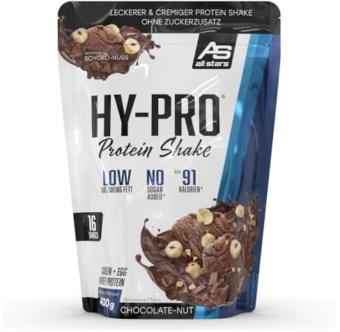 ALL STARS Hy-Pro Proteinpulver – Cremiger Protein Shake mit 4 hochwertigen Proteinkomponenten – premium Protein-Pulver mit ca. 20 g Eiweiß/Portion – 400g (Schoko-Nuss)