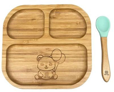 DGN Toys Bambus Baby Teller Set mit Saugnapf | für Babys & Kleinkinder | natürlicher Bambus-Teller für Babynahrung
