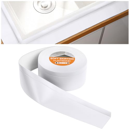flintronic Rodapiés Autoadhesivo Flexible, 10m (50 * 20mm) Perfil PVC, Rodapie de Acabado Rodapiés Flexible Cinta Autoadhesiva para Cocina y Baño (blanco)