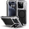 Lanhiem iPhone 15 Pro Case - Tempered Glass Screen Protector & Camera Kickstand - Heavy Duty Metal Tough Case, Full Protective Cover (Silver)