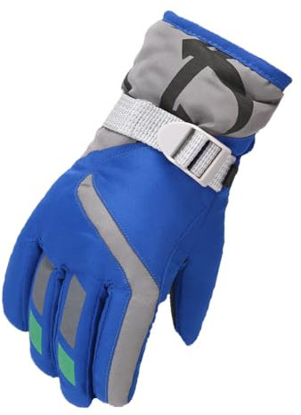 Skihandschuhe Kinder wasserdichte und Winddichte Schneehandschuhe für Junge/Mädchen Unisex Winterhandschuhe für Wintersport Skifahren Snowboard Reiten Laufen Wandern (Z0#Blau Grau,M(7–11 Jahre))