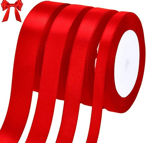 qingmeng Satinband Rot, 88m Geschenkband Rot Breit, 6/10/15/20 mm Schleifenband, Geschenkband Hochzeit Stoff, Rotenes Geschenk Band Geschenkbänder für Taufe Geburtstag Deko Geschenkverpackung