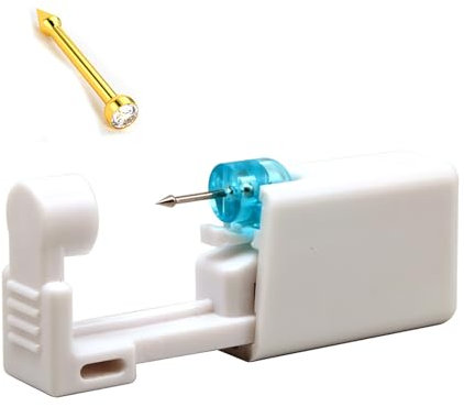 1 Stück Einweg Nasenpiercing Stecher Set Steri-les Nasenpiercing Set Werk-zeug mit 2 Nasenstecker Tragbares Sicherheit Selbst Nasenpiercing Set Gold Color Nasenstecker