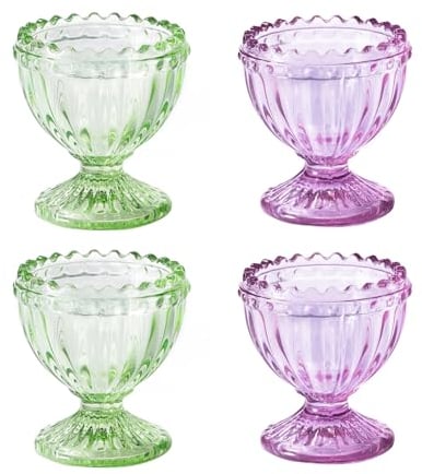 Bluweet Egg Cups Set of 4 Cute Egg Cups Gift Set 4 Pieces Safety Soft Boiled Egg Holder Green Purple Retro Style Glass Breakfast Egg Holder Set