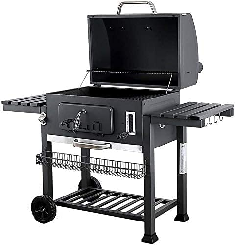 Holzkohlegrills, großer Premium-Grill, Stahlgrill, Holzkohle-Smoker-Außenwagen – mit Rädern und Hitzeanzeige