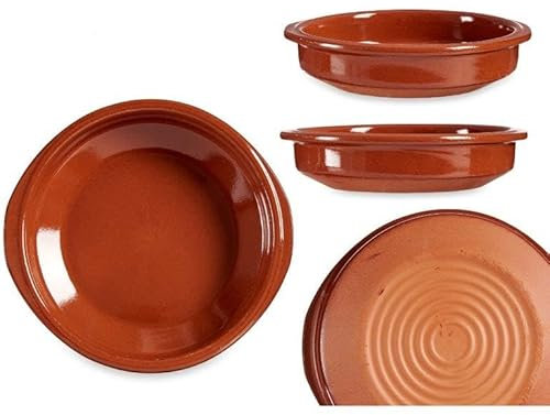 6-tlg. Set Cazuelas Vintage ofenfest - Mediterrane Tonschalen - Mit hochwertiger Handarbeit veredelt - Schalen für Tapas - Creme Brülèe (Ø 18 cm - mit Griff)