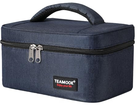 TEAMOOK Lunch Bag Insulated Lunch Box for Adults Men and Women,Leakproof Waterproof Cool Bag with Soft Handle Navy Blue 4.2L
