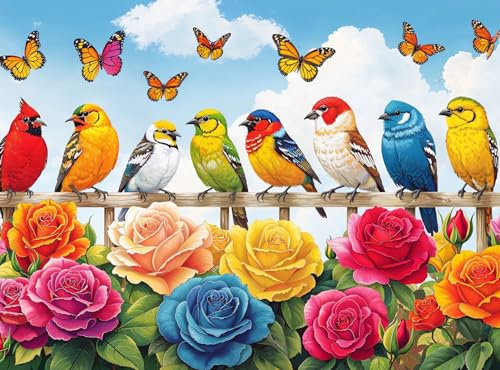 Cross & Glory's Birds and Blossoms Puzzle - Best 1000 Piece Jigsaw Puzzles for Adults - A Colorful Rose Garden Gala with Vibrant Birds & Roses
