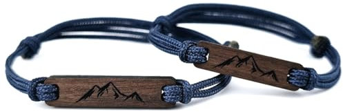 Edelholz-Armband mit Berggravur, Paracord Armband: Rückseite personalisierbar & Made in Germany (Navyblau)