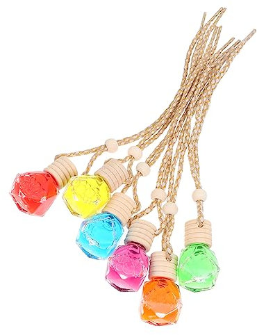 BELLIFFY 6stücke Teiliges Auto Parfümflaschen Zum Hängen Glas Anhänger Duftdiffusor Transparentes Diamantdesign Für Auto Aromatherapie Wohnraumfrische Mit Sechs Farben Zur Luftauffrischung