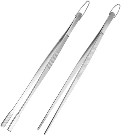 12-Inch Tweezers Tongs, Food Grade Stainless Steel Kitchen Tweezers (2PCS) | Food grade, Flat+Pointed, Dishwasher safe, for Cooking, Roasting, Grabbing Small Objects, Dessert, BBQ