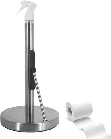 Kitchen Roll Holder - Stainless Steel Kitchen Towel Holder with Spray Bottle | Vertical Towel Holder for Kitchen Rolls Organizer | Paper Towel Holder for Home, Kitchen and Bathroom