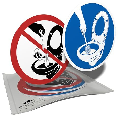 Adesivo per water – Non gettare nulla nel WC e pulire la tazza – 6 adesivi rotondi – 9,5 cm
