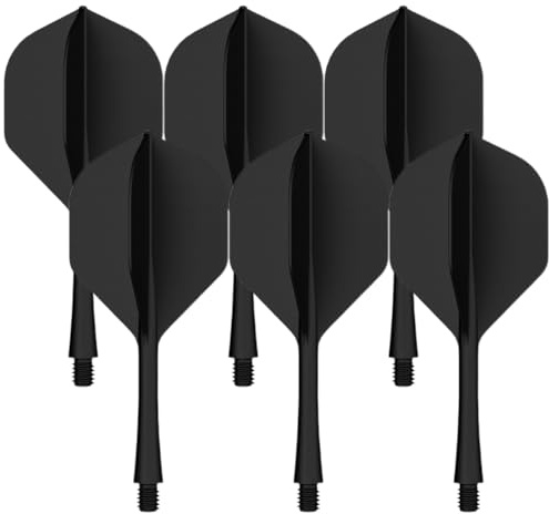 WUSJCOF 6 Stück Fusion Flights Stabil Darts Zubehör Dart Flyer mit Integrierten Dart Schäften und Festen Flights Kunststoff Shaft Flight System（schwarz）