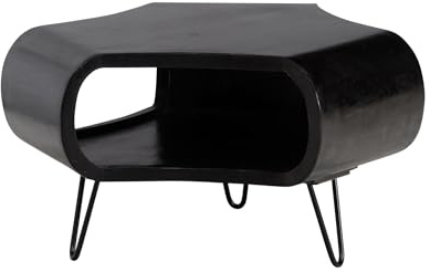 Wohnling Couchtisch 60x60x35 cm Mango Massivholz Organisch Schwarz | Wohnzimmertisch in organischer Form mit Stauraum, Sofatisch massiv mit Ablage, handgefertigtes Unikat, Kaffeetisch