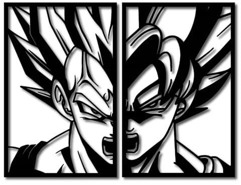 Dragon Ball Wandbild, Majin Vegeta vs Son Goku, 3D-Holzdekoration, epischer Kampfstil, Mattschwarz, Laserschnitt, hochpräziser Laserschnitt, 4 Größen (XL, L, M, S) (Größe M)