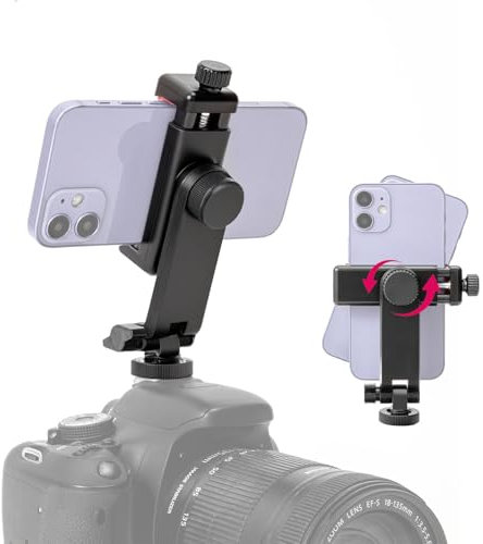 Zeetain Camera Hot Shoe Cell Phone Holder with Cold Shoe Cell Phone Tripod Adapter for Microphone LED Light iPhone DSLR Mirrorless Camera Photography