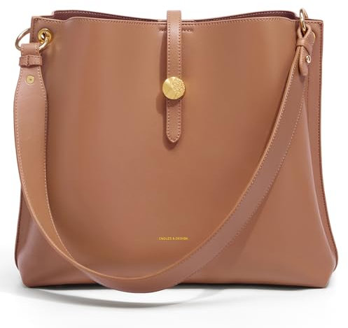Cnoles Damen-Schultertasche aus edlem Rindleder - Großvolumiger Shopper mit Crossbody-Umhängung im trendy Eimertaschen-Design (braun)