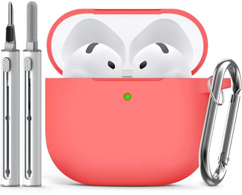 Inesore Compatible with AirPods 4 Hülle with Cleaning Kit, Silicone Protective Case Cover for Apple AirPod 4 (2024/ANC), Unisex Design - Pale Red