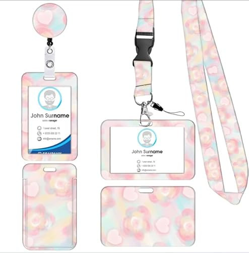 Porte Badge Tour de Cou 2 Pcs Porte-Badge avec Portant Cordon Pour Porte Badge Carte d'Identification Protege Carte Bancaire Carte de Bureau Porte Carte Bus(Heart flower)