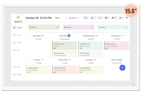 Digitaler Kalender: 15,6 Zoll Smart Digital Kalender & Aufgabendiagramm, Full HD Interaktives Touchscreen Display für Familienpläne - Inklusive Schreibtischständer und Wandmontage