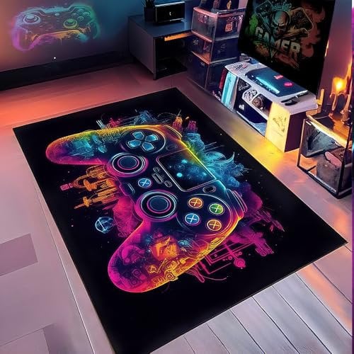 SGZIOO Gaming-Teppich für Jungen-Schlafzimmer, 80 x 120 cm, Gamer-Teppich, bunter Jungen-Schlafzimmer-Teppich für Spielzimmer, Spielzimmer, Heimdekoration, bedruckter Controller, waschbar, rutschfest