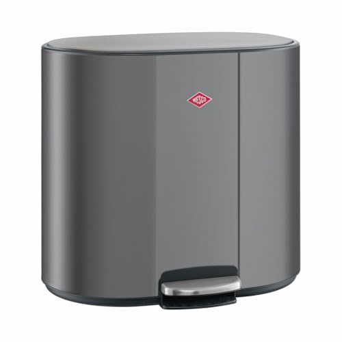 WESCO Multicollector 2 Tretabfalleimer graphit matt aus pulverbeschichtetem Stahlblech, 2x 25 Liter Kunststoffbehälter, Metall-Fußtritt, praktischer Handgriff, Geruchsfilter, Deckelarretierung