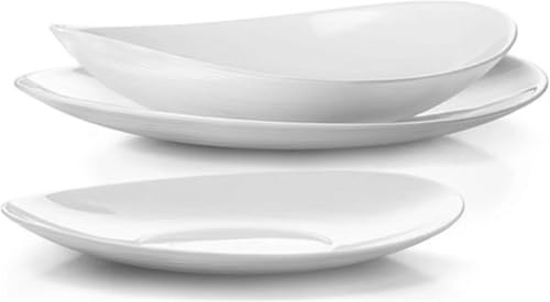 Servizio Piatti per 6 Persone, in vetro, 18 pezzi per Lavastoviglie Ovale Lucido (Bianco, 6 persone)