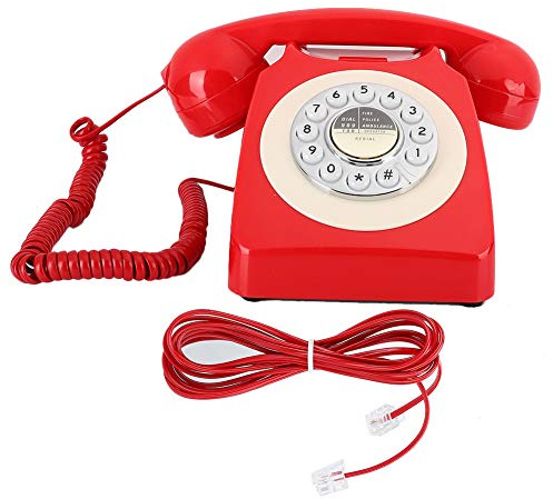 KIMISS Vintage Antique Telefon - Retro -Festnetzschreibtisch Telefon mit Funktion, Elegantes Hotel Dekor Corded Rotes Bauchmuskel Material